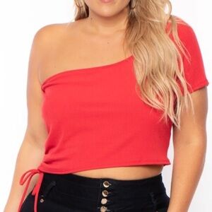 🟤NWT CURVY SENSE Plus Asymmetrical Ribbed Crop Top in Red